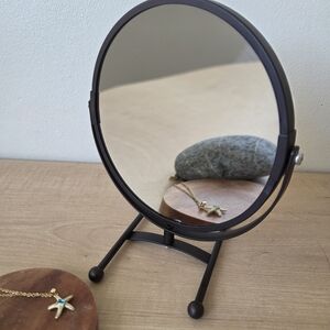 Dark Brwon Tabletop Vanity Mirror Double Sided